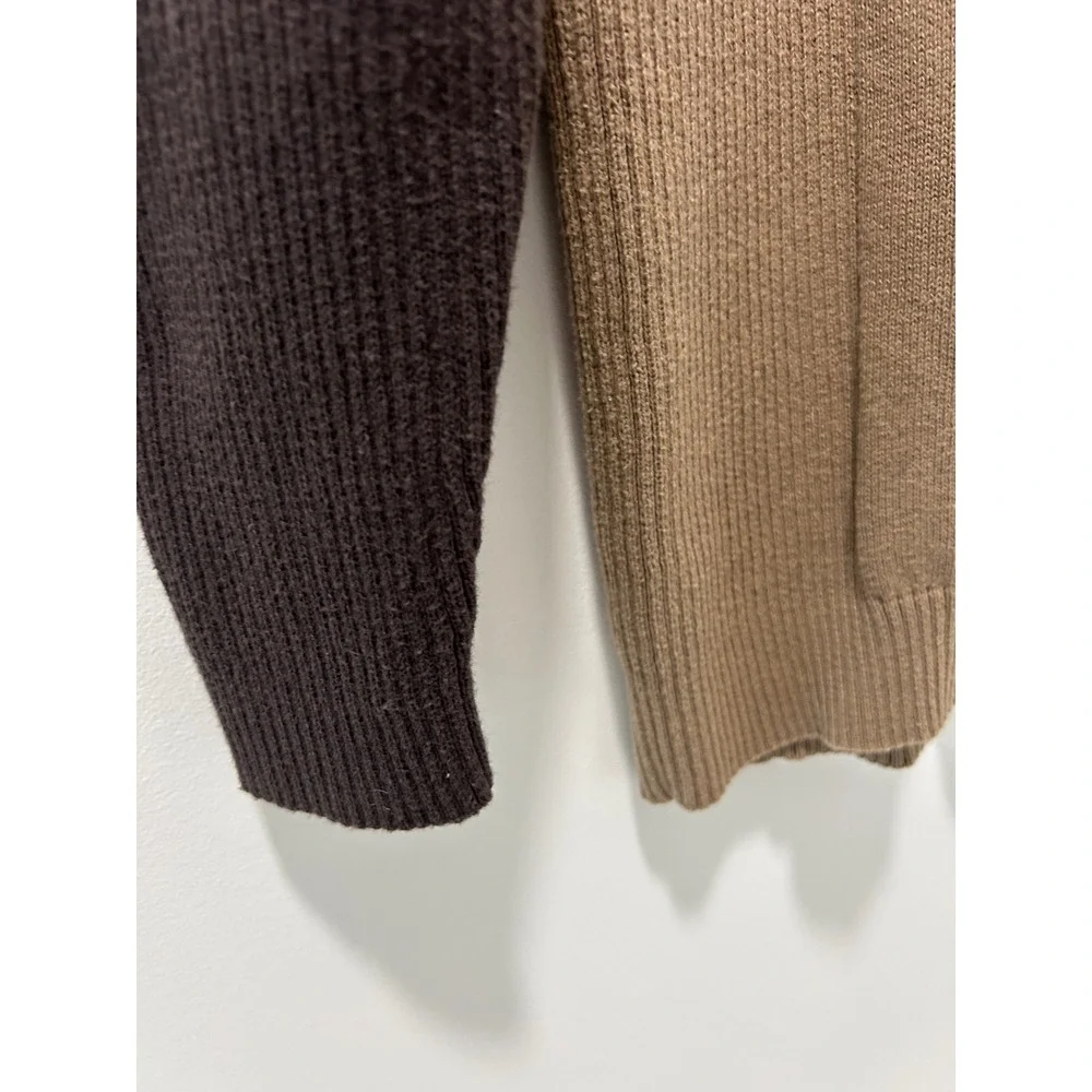 Axcess Claiborne Mens Large Brown Tan Color Block Quarter Zip Cotton Sweater L